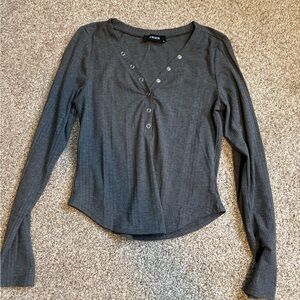 Cider Charcoal Gray Long Sleeve Henley Top